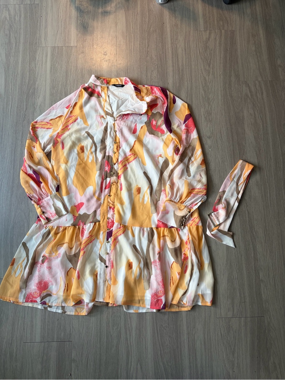 Flowy Abstract Print Button-Front Tunic Top in Multi-Color